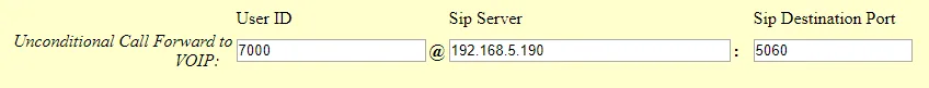 The Unconditional Call Forward to VOIP row on the BASIC SETTINGS page of the HT813 web interface: User ID, Sip Server and Sip Destination Port fields