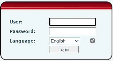 Окно входа в веб-интерфейс Fanvil: поля User, Password, Language