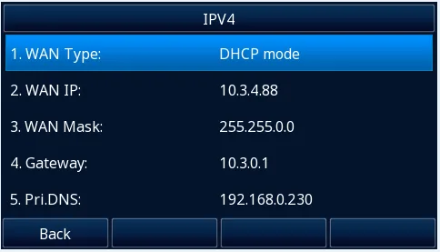 Экран Menu → Status → Network → IPV4 на телефоне Htek