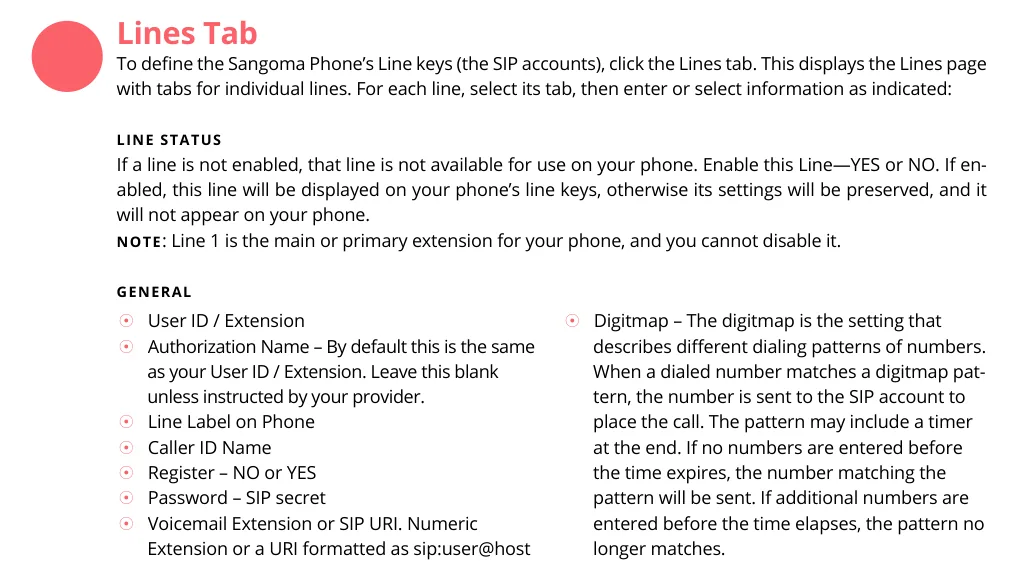 Вкладка Lines в веб-интерфейсе: Enable this Line, User ID / Extension, Authorization Name, Register, Password