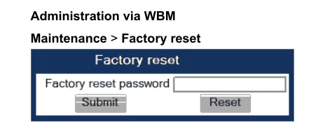 Окно Factory reset в веб-интерфейсе телефона